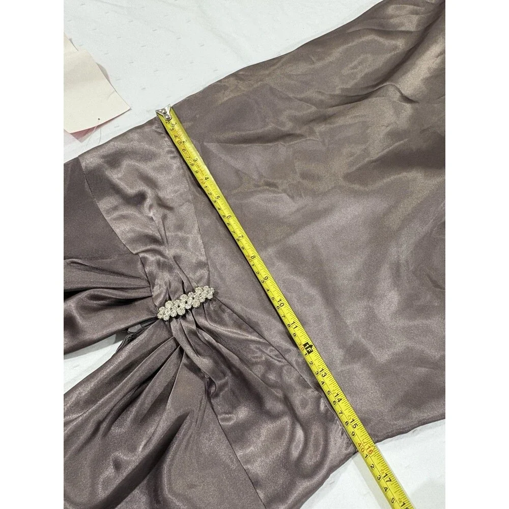 Night Way Womens Satin Maxi Gown Dress NWT Charcoal Grey V-Neck Size 12
